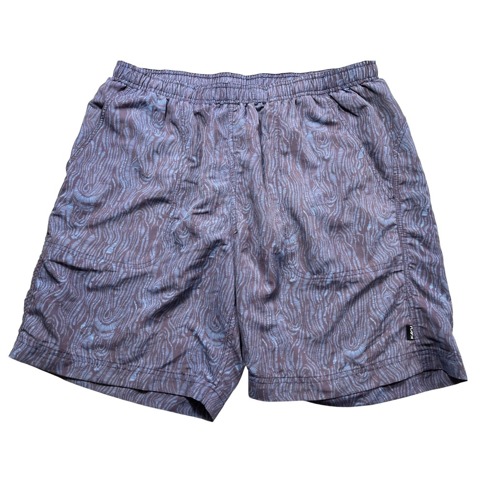 KAVU Mens Medium Hybrid‎ Swim Shorts Brown Blue Abstract Print Elastic Waist